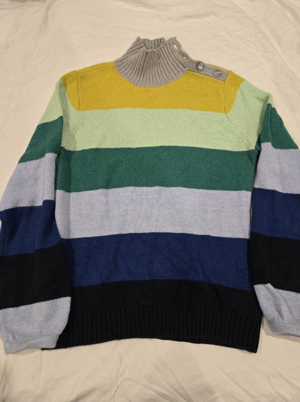 New York & Company Colorblock Striped Mock Neck Sweater Small Jeweled Buttons